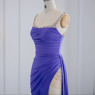 Regal in Purple: 2024 Dubai Luxury Mermaid Evening Dress with High Slit - Ideal for Women's Wedding Guest Formal Prom Gowns