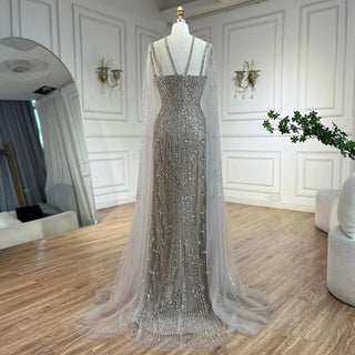 Mermaid Caramel Evening Gown with Elegant Cape Sleeves and Beaded Detailing for Women's Wedding Party 2024