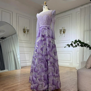 2025 Customized Muslim Elegant Lilac Beaded A-Line Evening Gown for Formal Occasions