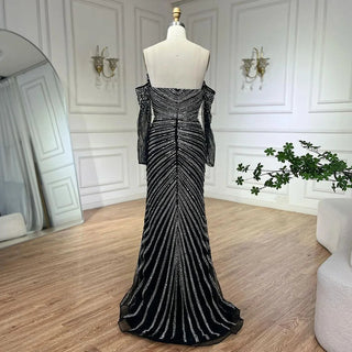 Arabia Black Elegant Strapless Split Mermaid Beaded Evening Dress - Gown for Women's Wedding Party 2024