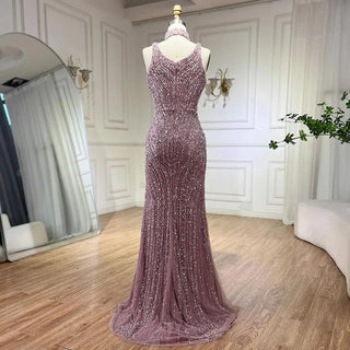 Ships in 1 to 3 Days - Pink Mermaid Elegant Sleeveless High Split Luxury Dubai Evening Dress - Women's Wedding Party 2024