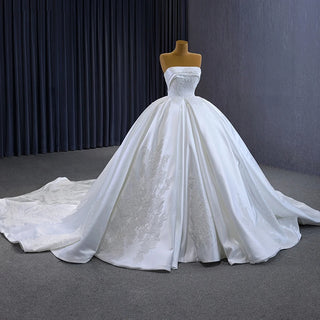 Boho Soft Satin Lace Boat Neck Sleeveless Ball Gown Wedding Dress