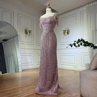 2025 Customized Pink Elegant Mermaid Beaded Saudi Arabic Evening Gown for Formal Occasions