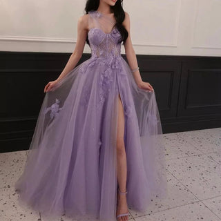 Lilac One-Shoulder Split Long Dress: 2024 Flower Graduation Party Gown for School Events and Proms