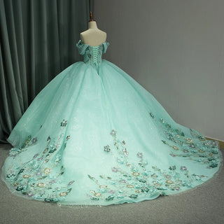 Shiny Off Shoulder Empire Ball Gown Quinceañera Dresses