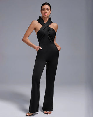 Sexy Sleeveless Jumpsuit - Open Back Hoodie Wide Leg Black Pants Jumpsuit for Women