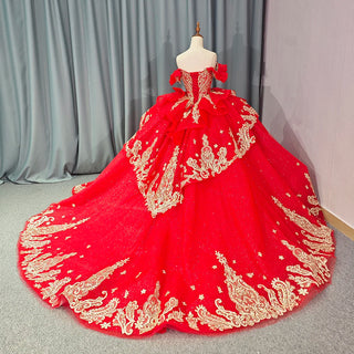 Shiny Red Sweetheart Lace Embroidery Quinceañera Party Gown