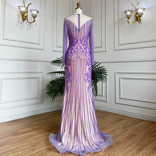 Muslim Lilac Mermaid Elegant Beaded Crystal Dubai Long Evening Dress - Women's Wedding Party Gown 2024