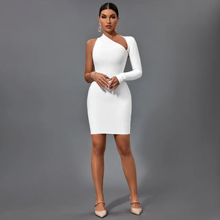 Ships in 1 to 3 Days - 2024 Summer White One-Shoulder Bodycon Mini Dress - Elegant Evening Dress for Women