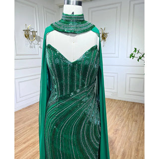 Ships in 1 to 3 Days - Green Elegant Mermaid Luxury Evening Gown 2024 with High Split and Cape Sleeves - Perfect for Women's Parties