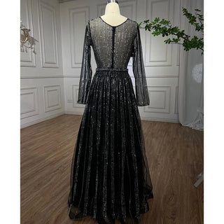 Muslim Luxury Black A-Line Arabic Evening Gown 2024 with Lace Beading - Perfect for Women's Formal Wedding Parties