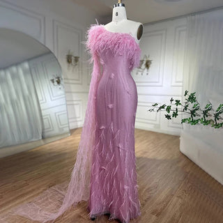 Pink Sexy Diamond Mermaid Evening Dress with Cape - Luxury Gown for Women Wedding Party 2024