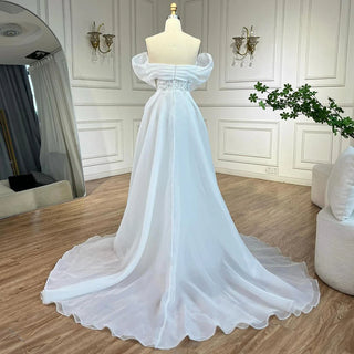 Ships in 1 to 3 Days - Arabic White Beaded Mermaid Elegant with Overskirt Luxury Dubai Evening Dresses Gowns for Women's Party 2024