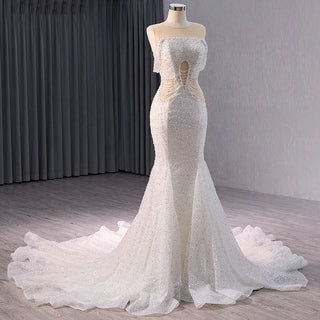 Sexy Sleeveless Beading Illusion Mermaid Wedding Dresses