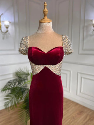 Ships in 1 to 3 Days - Wine Red Beaded Arabic Evening Dress: 2024 Mermaid Luxury Elegant Gown for Women's Party