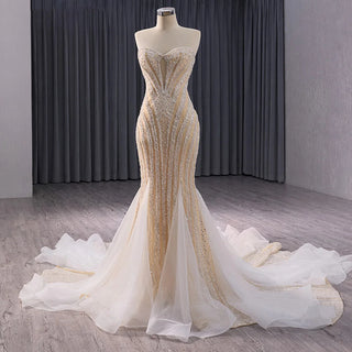 Beautiful Champagne Sweetheart Mermaid Wedding Women's Dresses