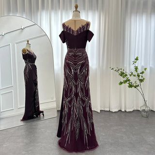 Luxury Burgundy Mermaid Dubai Evening Dress: Elegant Long Formal Gown for Women's Wedding Guest Party Arabic