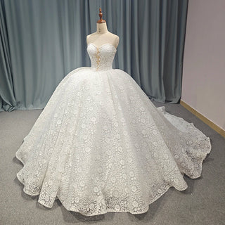 Beautiful Empire Waist Lace Sweetheart Wedding Dress with Floral Embellishments