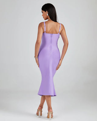 Fashion Light Purple Little Trumpet Bandage Dress - Spaghetti Strap High Waist Bodycon Elegant Casual Dress