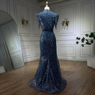 2024 Blue Mermaid Pink Elegant Beaded Short Tassel Luxury Evening Dresses Gowns for Woman Wedding Party