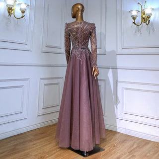 Ships in 1 to 3 Days - Muslim Pink A-Line Beaded Luxury Evening Dresses: Gowns for Women's Wedding Party 2024