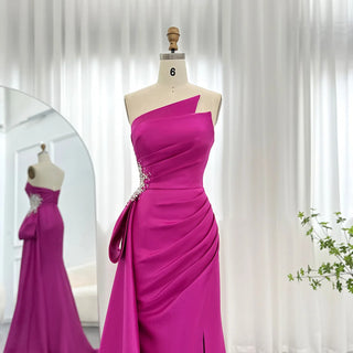 Elegant Fuchsia Mermaid Evening Dresses with Overskirt and Side Slit 2024