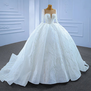 Illusion Empire Sequin Long Sleeve Bridal Ball Gown Wedding Dress