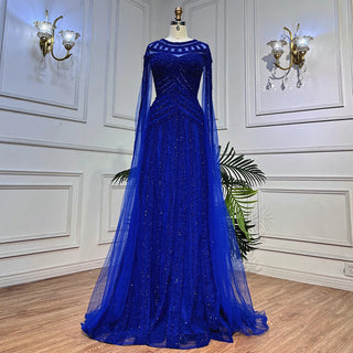 Arabic Purple Elegant Mermaid Cape Sleeves Lace Beaded Evening Dress - Women's Wedding Party Gown 2024