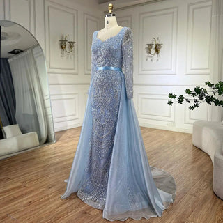 Ships in 1 to 3 Days – Arabic Blue Sweetheart Mermaid Evening Gown Beaded Overskirt - Luxury Dresses for Woman's Wedding Party 2024