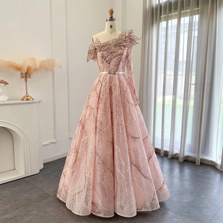 Luxury Dubai Gold Ball Gown Evening Dresses for Women's Wedding: 2024 Elegant One-Shoulder Prom and Formal Party Gown