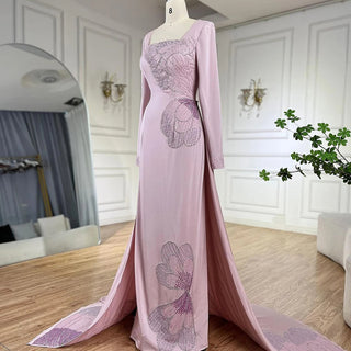 Ships in 1 to 3 Days - 2024 Arabic Pink Mermaid Elegant Beaded Satin Luxury Dubai Evening Dress Gown for Women Party