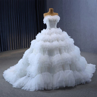 Beautiful Strapless Ruffle Ball Gown Wedding Dress for Girls