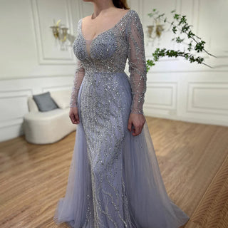 Ships in 1 to 3 Days - Blue Mermaid Elegant One Shoulder Evening Gown 2024: Beaded Luxury for Women's Party