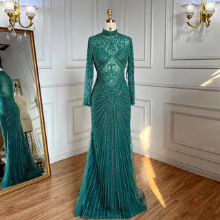 Emerald Elegance: Dubai's Luxury Heavy Beaded Evening Dresses for Women's Weddings, Muslim Arabic Events, and Champagne Formal Gowns (2024)