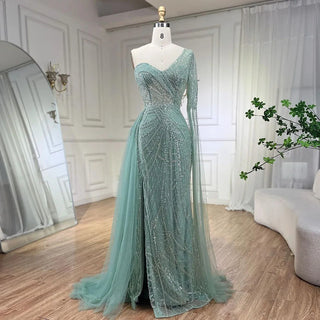 Arabian Blue Elegant Mermaid Evening Dress with Beaded Skirt - Luxury Ladies Wedding Party Dress 2024