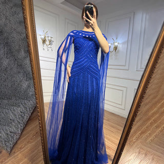 Arabic Purple Elegant Mermaid Cape Sleeves Lace Beaded Evening Dress - Women's Wedding Party Gown 2024