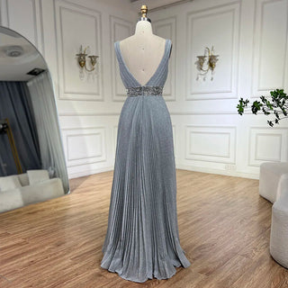 Ships in 1 to 3 Days - 2024 Arabic Gray Mermaid Spaghetti Strap Luxury Evening Gown for Women's Wedding Party