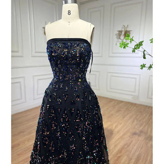 Black A-Line Elegant Evening Dress 2024 - Off-The-Shoulder Luxury Beaded Sequins for Women's Party