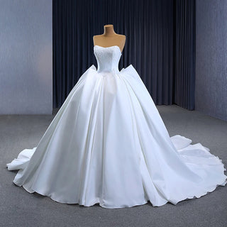 Gorgeous Strapless Satin Puffy Ball Gown Wedding Dress