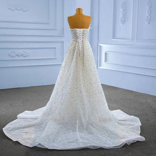 Heavily Beaded Pearls Mermaid Wedding Gown with Train