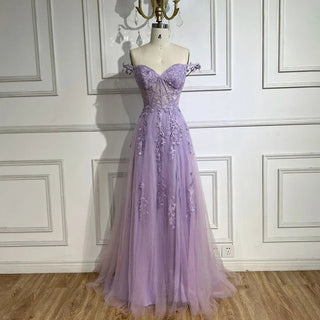 2024 Lilac Spaghetti Strap Front Lace-Up Back A-Line Appliques Prom Dress for Women Wedding Party