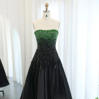 2024 Arabic Black Green Mermaid Strapless Ankle-Length Beaded Luxury Evening Dress - Gown for Women's Wedding Party