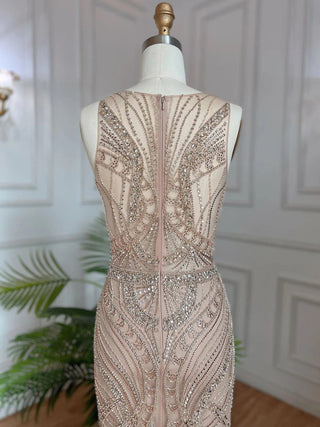 Nude Luxury Mermaid Evening Dress 2024 - Beaded Feather Gown for Women's Wedding Party