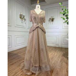 Silver Nude Elegant Short Sleeves A-Line Evening Dress 2024 - Mother of the Bride Luxury Beaded Party Dress