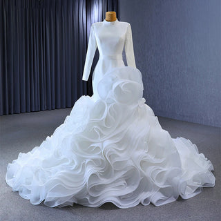 Soft Satin Ruffle Lace-Up Mermaid Wedding Dress for Women