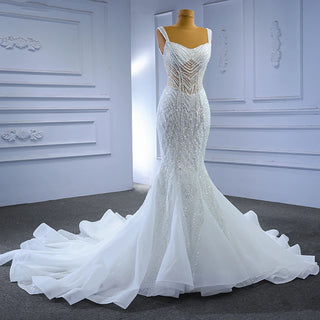 Chic Sequins Beaded Illusion Mermaid Wedding Dress for Women