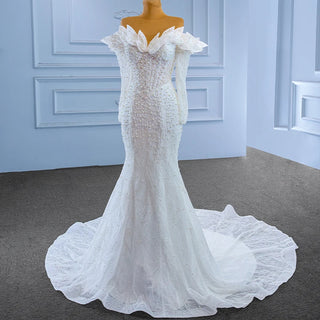 Luxury Pearls Slim Long Sleeve Mermaid Wedding Dress