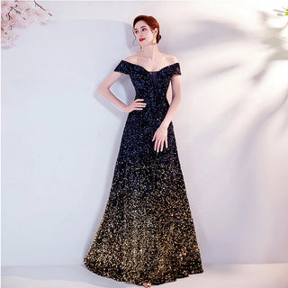 Stunning Floor-Length V-Neck Sequin A-Line Prom Dress