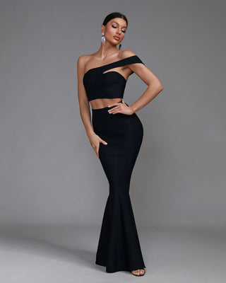 Elegant Black Bandage Skirt and Top Set - 2024 Women's Two-Piece Outfit