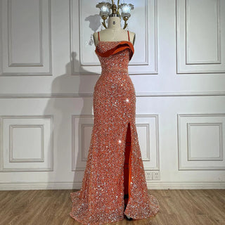 Arabic Orange One-Shoulder Mermaid Luxury Dubai Evening Gown for Women's Wedding Party 2025